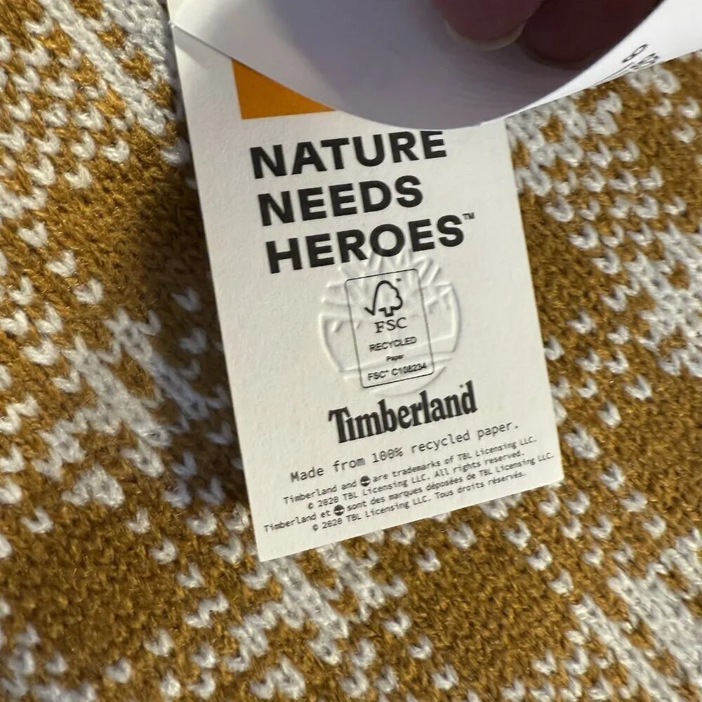 New Timberland Scarf Wheat Plaid One Size Winter Fall Logo NWT Woodsy Outdoor